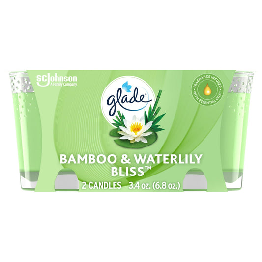 Glade Scented Candle Jar, Bamboo & Waterlily, Fragrance Infused with Essential Oils, 3.4 oz, Pack of 2 EasyOptionXY LLC