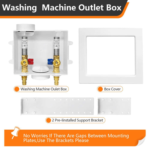 1/2" PEX Expansion (F1960) Inlet, Washing Machine Outlet Box, with Stainless Steel Water Hammer Arrestor Plumbingsell