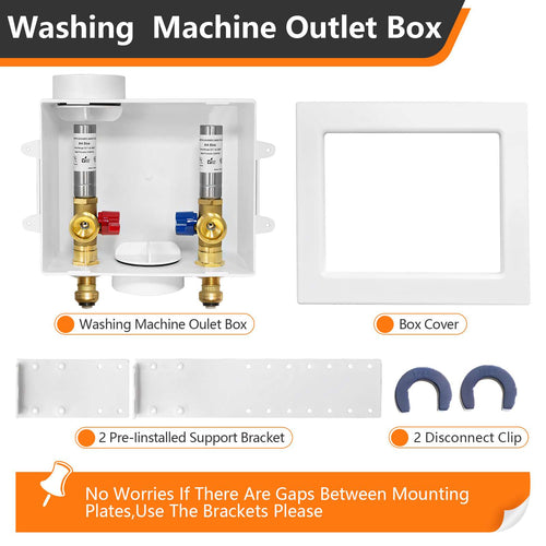 1/2" Push Fit Inlet, Washing Machine Outlet Box, with Stainless Water Hammer Arrestor Plumbingsell