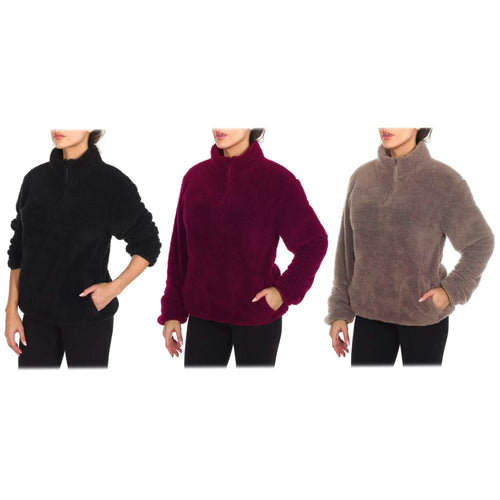 1/4 Zip Collared Sherpa In and Out Lined Pull Over with 2 Pockets