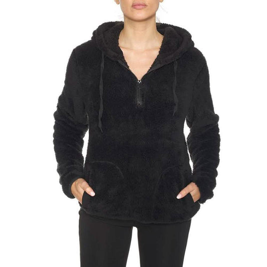 1/4 Zip Hooded Sherpa In and Out Lined Pull Over with 2 Pockets