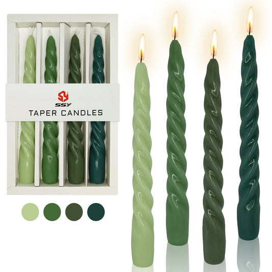 FCMSHAMD 7.3 inch Handmade Taper Candles Gradiented Green Candle Sticks Unscented Spiral Candles Sets for Home Decoration Wedding Party , Pack of 4 EasyOptionXY LLC