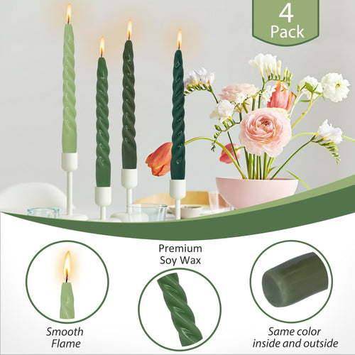 FCMSHAMD 7.3 inch Handmade Taper Candles Gradiented Green Candle Sticks Unscented Spiral Candles Sets for Home Decoration Wedding Party , Pack of 4 EasyOptionXY LLC