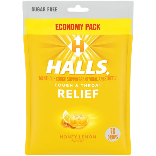 HALLS Relief Honey Lemon Sugar Free Cough Drops, Economy Pack, 70 Drops EasyOptionXY LLC
