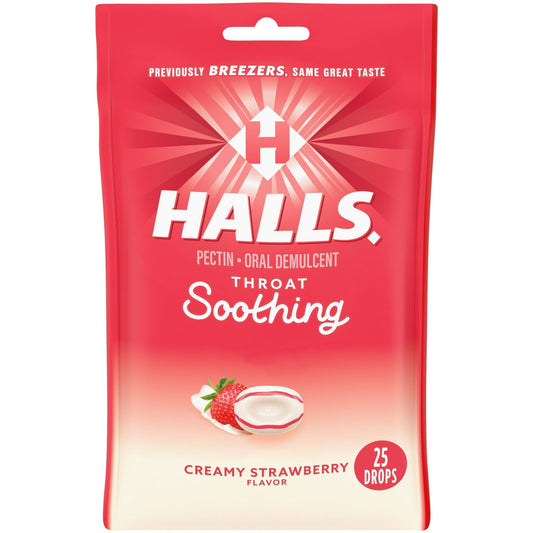 HALLS Throat Soothing (Formerly HALLS Breezers) Creamy Strawberry Throat Drops, 25 Drops EasyOptionXY LLC