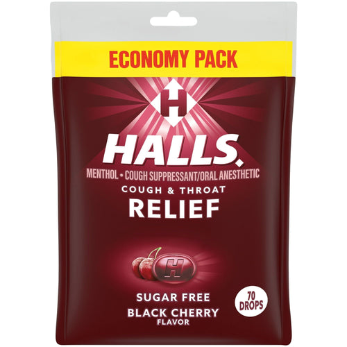 HALLS Relief Sugar Free Black Cherry Flavor Cough Drops, Economy Pack, 1 Bag (70 Drops) EasyOptionXY LLC