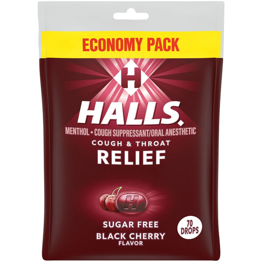 HALLS Relief Sugar Free Black Cherry Flavor Cough Drops, Economy Pack, 1 Bag (70 Drops) EasyOptionXY LLC