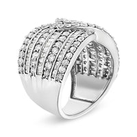 .925 Sterling Silver 2 3/8 Cttw Diamond Multi Row Overlay Band Ring ( J-K Color, I3 Clarity) - Ring Size 7