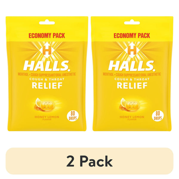 (2 pack) HALLS Relief Honey Lemon Cough Drops, Economy Pack, 80 Drops EasyOptionXY LLC