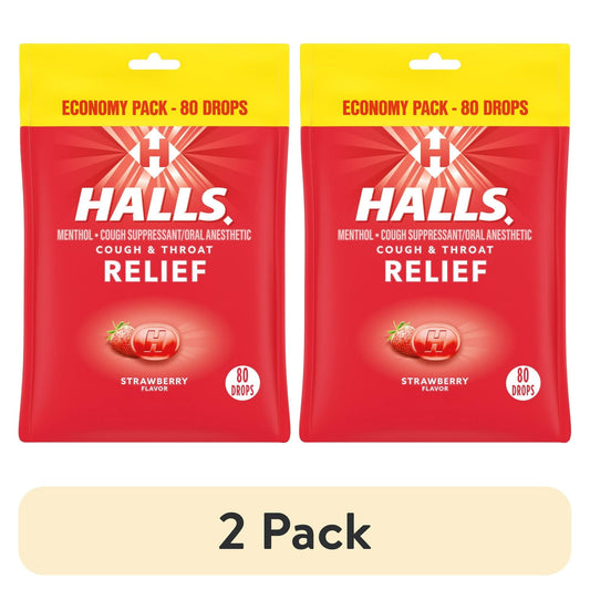 (2 pack) HALLS Relief Strawberry Cough Drops, Economy Pack, 80 Drops EasyOptionXY LLC