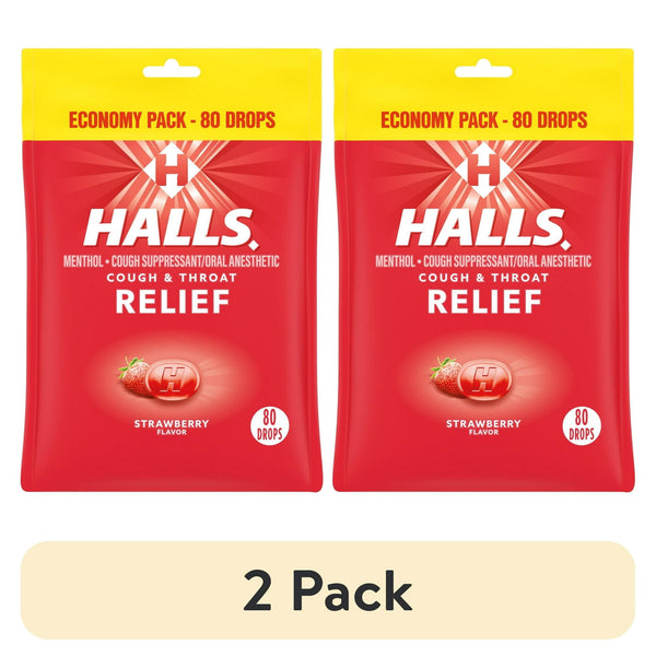 (2 pack) HALLS Relief Strawberry Cough Drops, Economy Pack, 80 Drops EasyOptionXY LLC