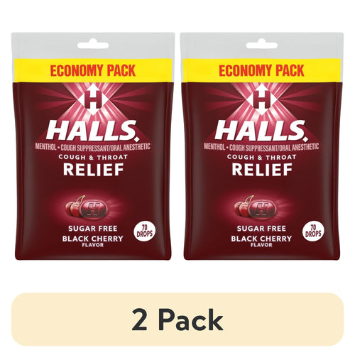 (2 pack) HALLS Relief Sugar Free Black Cherry Flavor Cough Drops, Economy Pack, 1 Bag (70 Drops) EasyOptionXY LLC