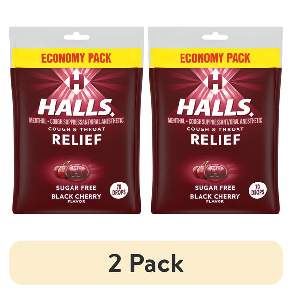 (2 pack) HALLS Relief Sugar Free Black Cherry Flavor Cough Drops, Economy Pack, 1 Bag (70 Drops) EasyOptionXY LLC