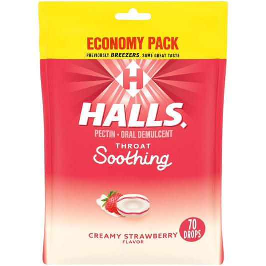 HALLS Throat Soothing Creamy Strawberry Throat Drops, Economy Pack, 70 Drops EasyOptionXY LLC
