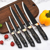 Knife Set for Kitchen, 6-Pieces Black Ultra Sharp Chef Knife Set with Ripple Blade, Marbling Handle Cooking Knife Set with Acrylic Stand for Home Restaurant Apartment EasyOptionXY LLC