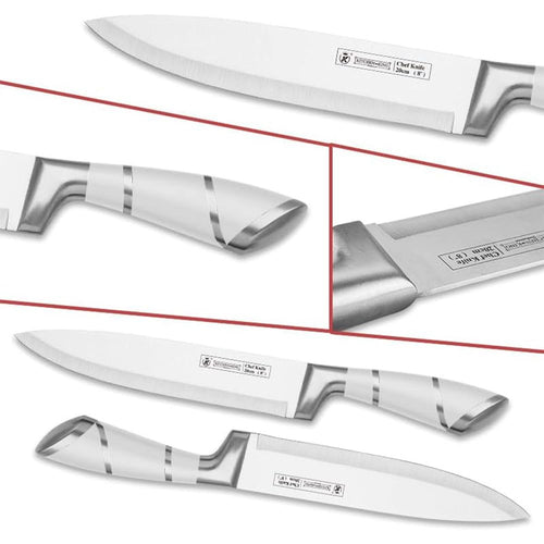 Kitchen Knife Set, 9-Piece White Sharp Non-Stick Coated Chef Knives Block Set,Stainless Steel Knife Set for Kitchen with Sharpener for Cutting Slicing Dicing Chopping EasyOptionXY LLC