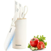 Knife Set for Kitchen, 5-Pieces White Cooking Knife Set with Storage Knife Holder, Sharp Stainless Steel Knife Block Set for Cutting Slicing Dicing Chopping EasyOptionXY LLC