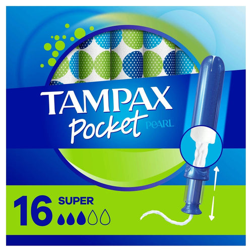 Tampax Pocket Pearl Compact Tampons Super Absorbency With BPA-Free Plastic Applicator And LeakGuard Braid, Unscented