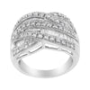 .925 Sterling Silver 1.0 Cttw Channel Set Alternating Round and Baguette Diamond Cross-over Bypass Ring Band (I-J Color, I2-I3 Clarity) - Size 7