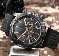 Men's Waterproof Watch With Chronometers Date Display Gold Detail Excellent Background Perfect Gift