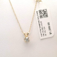 1/4CTTW $4000 Genuine Diamond Solitaire Pendant Necklace 14K Yellow Gold Solid 18"