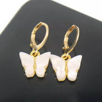 14K Gold and Lab Created Opal Butterfly Drop Earring
