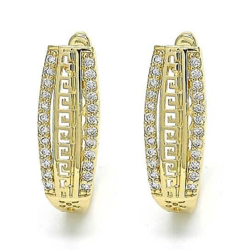 14k Gold Filled High Polish Finish Small Hoop, Greek Key Design, Polished Finish, Golden Tone
