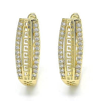 14k Gold Filled High Polish Finsh Small Hoop, Greek Key Design, Polished Finish, Golden Tone