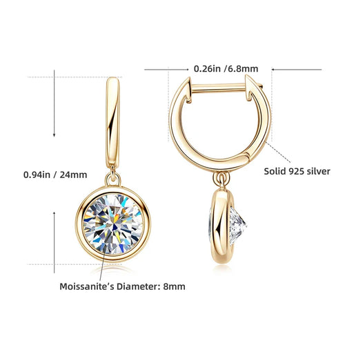 14K Gold Moissanite Hoop Drop Earrings 1.3CT D VVS1 925 Sterling Silver