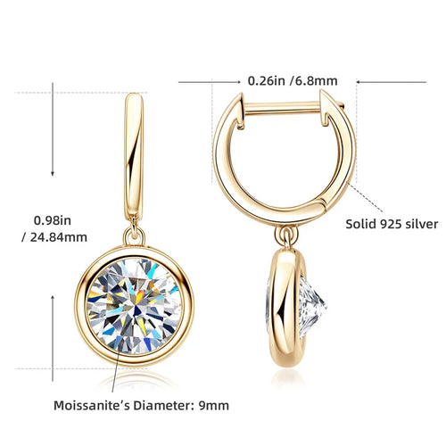 14K Gold Moissanite Hoop Drop Earrings 1.3CT D VVS1 925 Sterling Silver