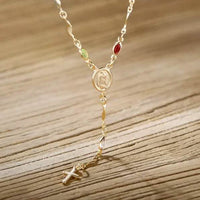 14K Gold Multicolor Virgin Mary Necklace