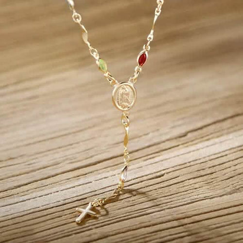14K Gold Multicolor Virgin Mary Necklace
