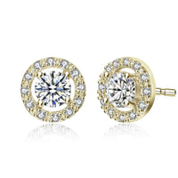 14K Gold Plated Halo CZ Stud Earring