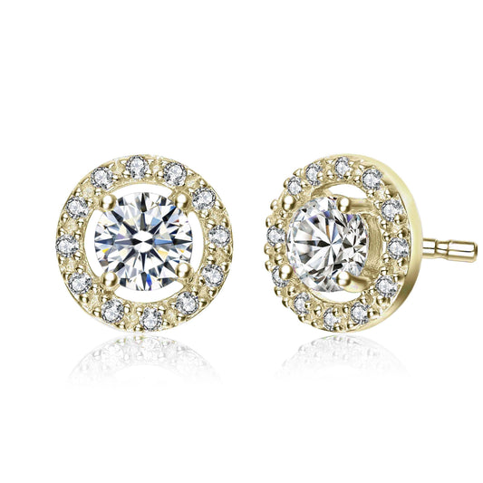 14K Gold Plated Halo CZ Stud Earring