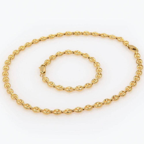 14K Solid Yellow Gold 3mm Puff Mariner Link Necklace Bracelet with Lobster Clasp