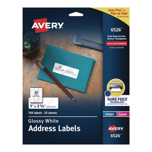 Avery® Glossy White Easy Peel® Mailing Labels with Sure Feed® Technology