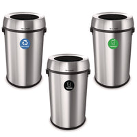 Alpine Industries 17 Gallon Stainless Steel Open Top Recycling, Trash and Compost Station