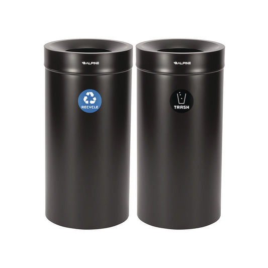 Alpine Industries 27 Gallon Stainless Steel Recycling Can and Trash Receptacle