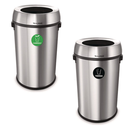 Alpine Industries 17 Gallon Stainless Steel Open Top Compost and Trash Station