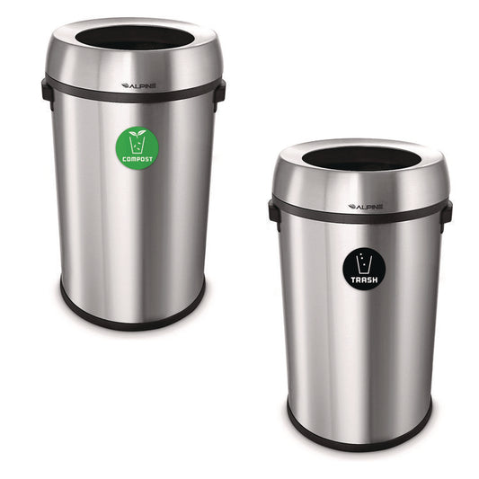 Alpine Industries 17 Gallon Stainless Steel Open Top Compost and Trash Station