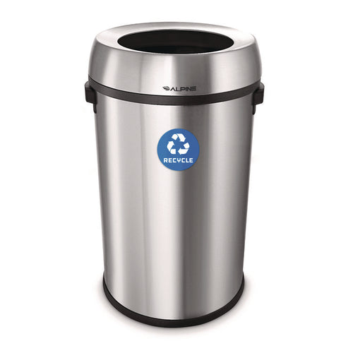 Alpine Industries 17 Gallon Stainless Steel Open Top Recycling Bin Receptacle