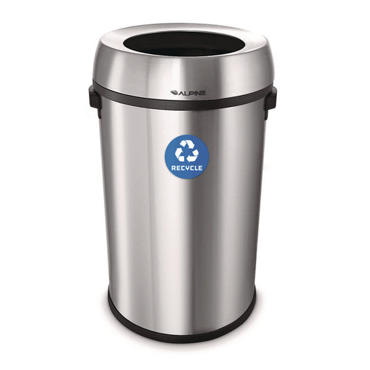 Alpine Industries 17 Gallon Stainless Steel Open Top Recycling Bin Receptacle