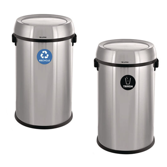 Alpine Industries 17 Gallon Stainless Steel Indoor Recycling Receptacle and Trash Station with Swivel Lid