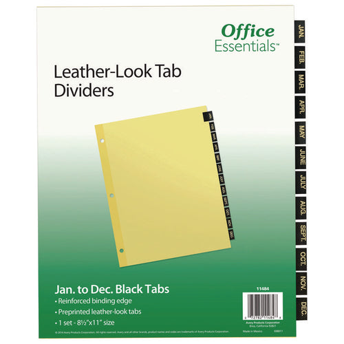 Office Essentials™ Preprinted Black Leather Tab Dividers