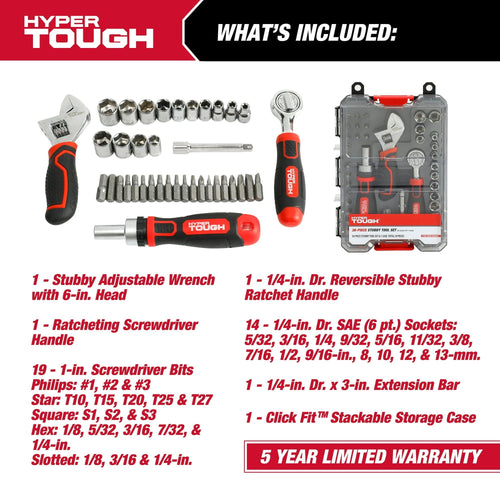 Hyper Tough 38-Piece Stubby Tool Set in Click Fit? Case, 42031CF EasyOptionXY LLC