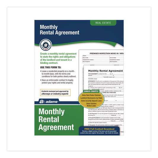 Adams® Month-to-Month Residential Rental Agreement Digital Download with Instructions