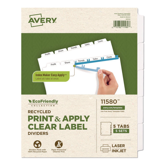Avery® Index Maker® EcoFriendly Print & Apply Clear Label Dividers with White Tabs