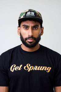 GET SPRUNG Original Version 1 black and bronze unisex t-shirt custom tri-blend by AR-TT