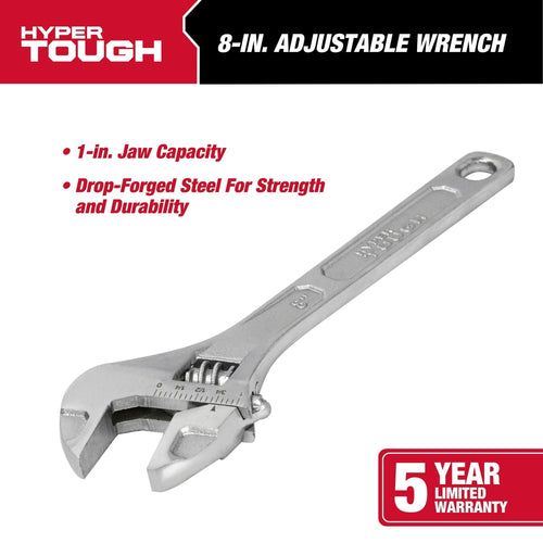 Hyper Tough 8-inch Adjustable Wrench, Steel Construction, Model 43180 EasyOptionXY LLC