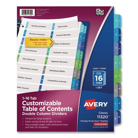 Avery® Customizable Table of Contents Ready Index® Double Column Multicolor Dividers with Printable Section Titles